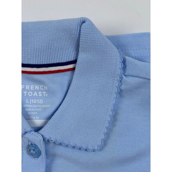 French Toast Girls Light Blue Picot Collar Polo – Size L (10/12), New - Picture 6 of 9